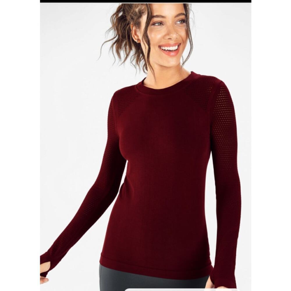 Fabletics Kathie Ruched Long Sleeve Fitted Top Black Cherry Size Small